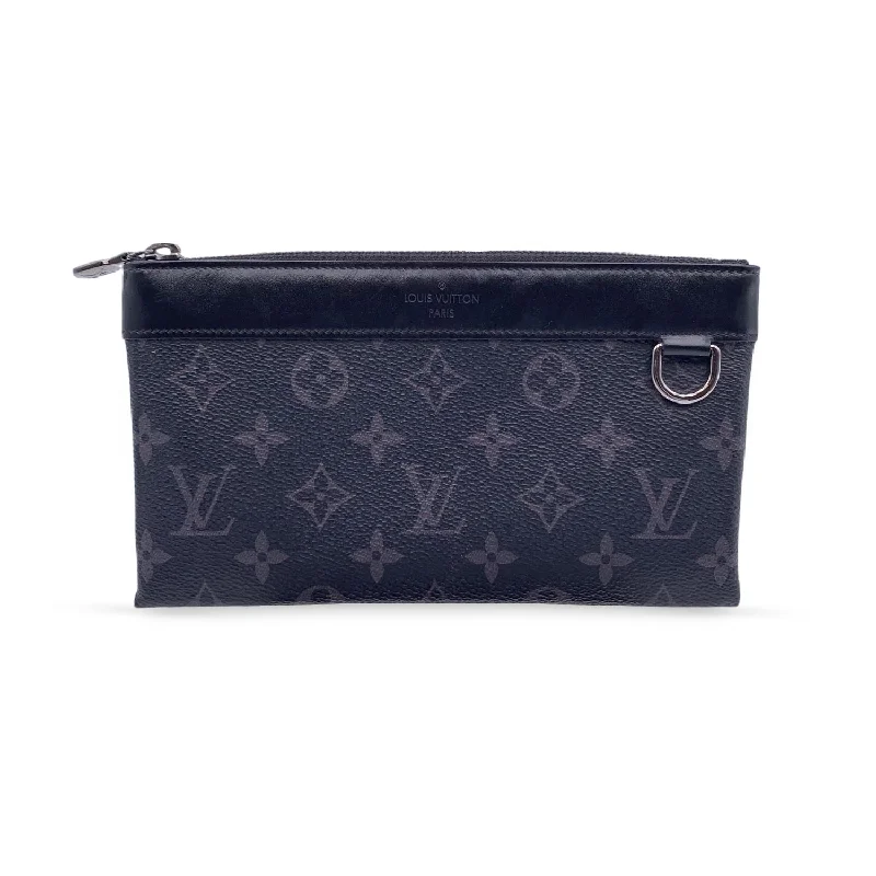 Louis Vuitton tote bags with a double - handle and shoulder - strap optionLOUIS VUITTON Monogram Eclipse Canvas Pochette Discovery Clutch Bag