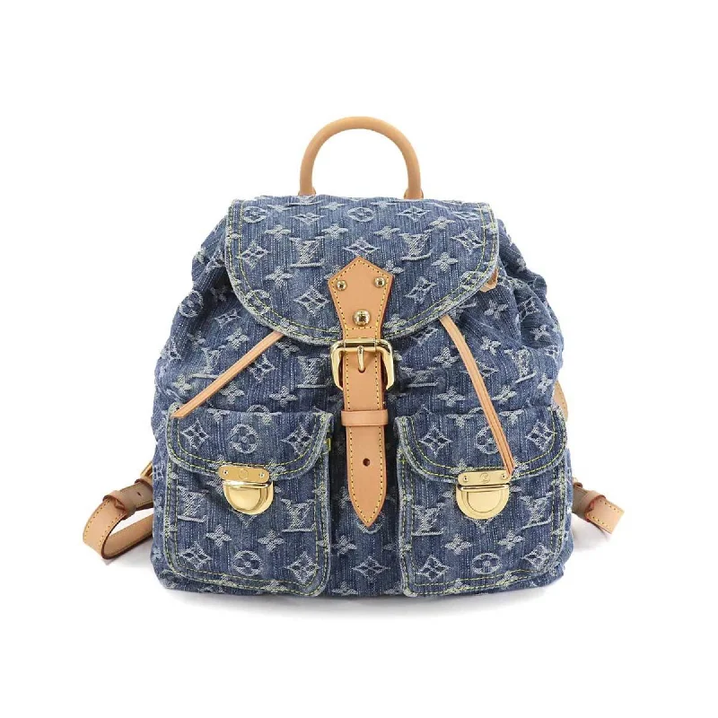 Louis Vuitton backpacks with a padded back panel for comfort during long - wearLouis Vuitton Monogram Denim Sack Add GM Backpack Rucksack Blue M95056 Sac A Dos