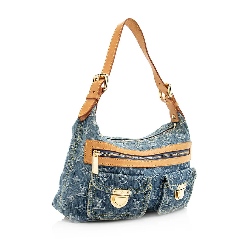 Louis Vuitton bags with a zip - around closure for enhanced securityLouis Vuitton Monogram Denim Baggy PM Shoulder Bag (SHF-20300)