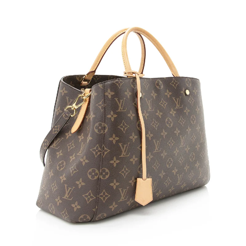 Louis Vuitton bags with a snap - button closure and a decorative charm for styleLouis Vuitton Monogram Canvas Montaigne GM Tote (22574)