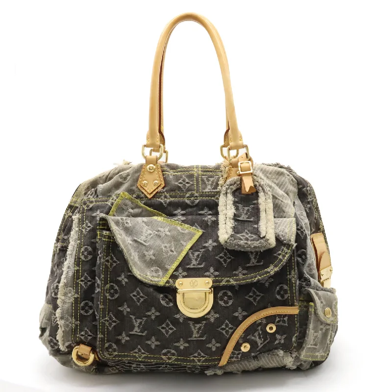 Louis Vuitton Petite Malle bags with a hard - shell structure for uniquenessLouis Vuitton Monogram Denim Patchwork Bowie Shoulder Bag Boston Gray Bag M95377