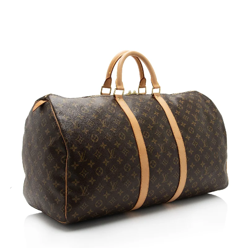 Louis Vuitton bags with a chain - link trim and a leather body for a modern edgeLouis Vuitton Monogram Canvas Keepall 55 Duffle Bag (ltdZO7)