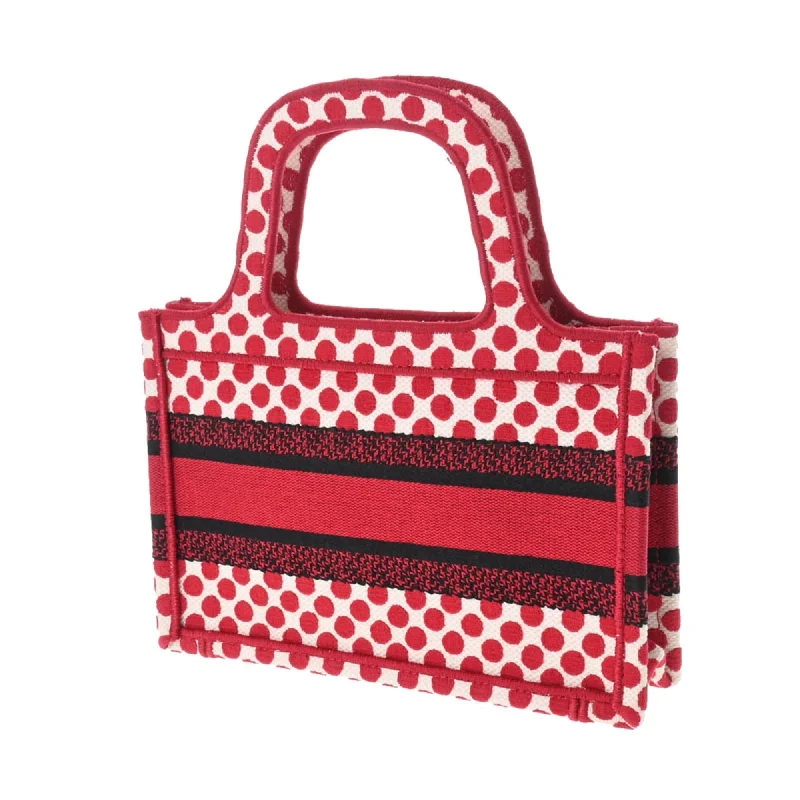 Christian Dior bags with a side - pocket for holding a water bottleCHRISTIAN DIOR Book Tote Dot Pattern Red White Women's Canvas Bag