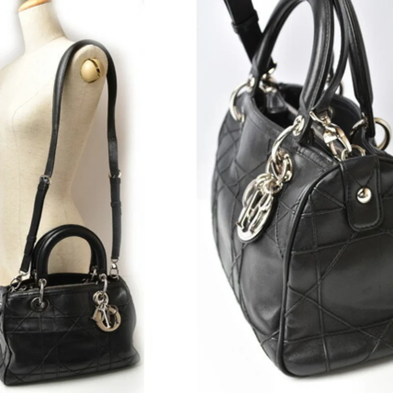 Christian Dior bags with a detachable coin purse insideChristian Dior Boston Bag Shoulder Lady Canage Lambskin Black