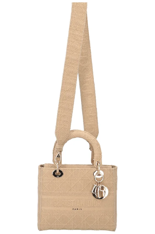 Stylish Christian Dior shoulder bags with a tassel - adorned zipperCHRISTIAN DIOR Lady Dior D-Lite Cannage Canvas Sand