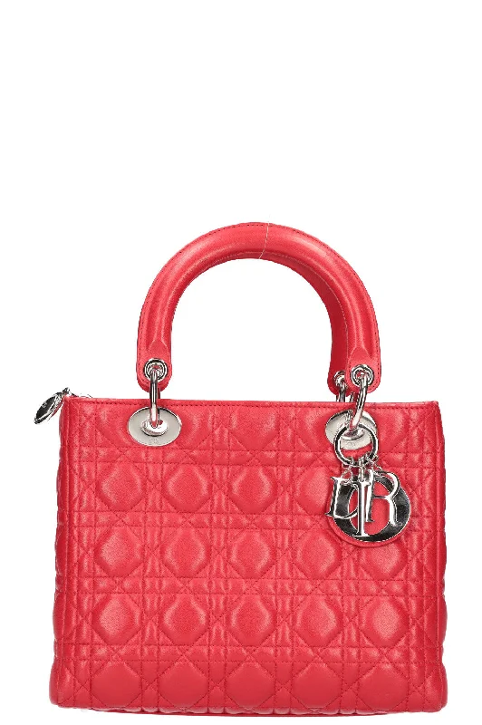 Trendsetting Christian Dior crossbody bags with a colorful strapCHRISTIAN DIOR Lady Dior Medium Red