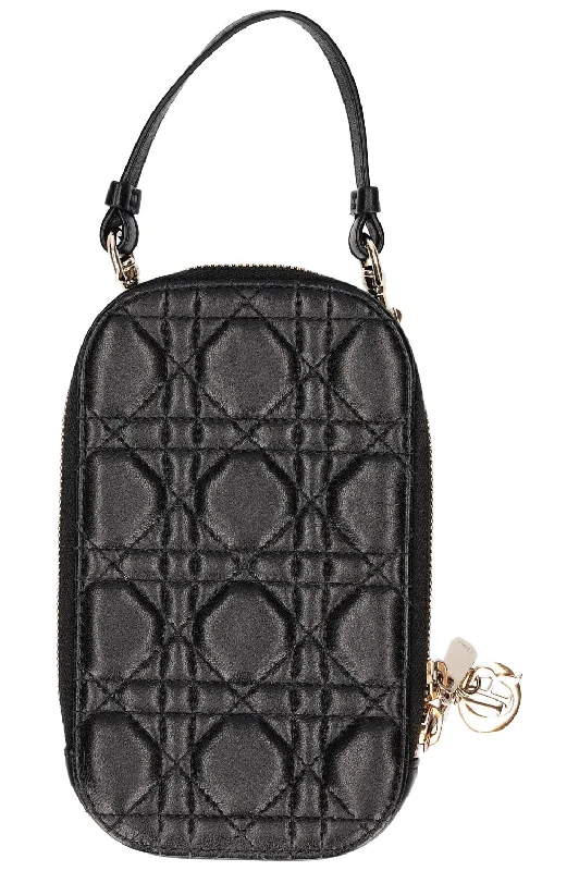 Christian Dior tote bags with a double - handle and shoulder - strap optionCHRISTIAN DIOR Lady Dior Phone Holder Black