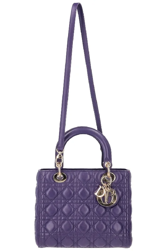 Christian Dior bags with a quilted pattern and gold - toned hardwareCHRISTIAN DIOR Lady Dior Purple