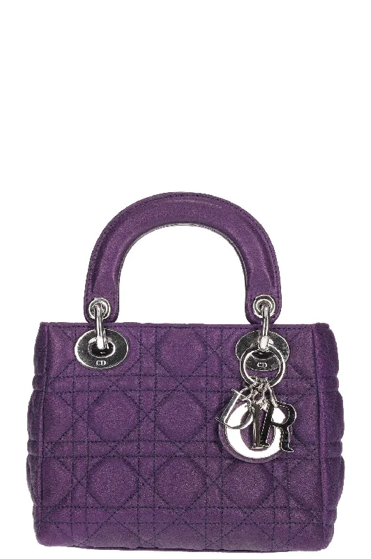 Christian Dior handbags with a detachable mirror for on - the - go touch - upsCHRISTIAN DIOR Lady Dior Small Bag Purple