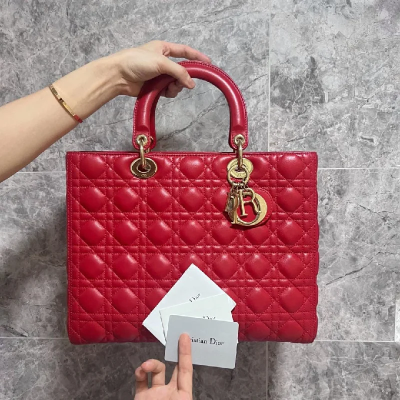 Trendsetting Christian Dior crossbody bags with a colorful strapLady Large Lambskin Red GHW