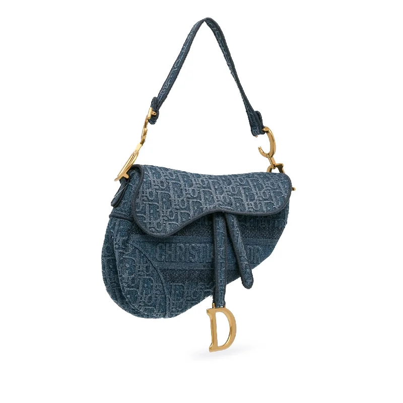 Christian Dior handbags with a removable shoulder strap for versatilityDior Oblique Denim Saddle Bag (2rS5TK)