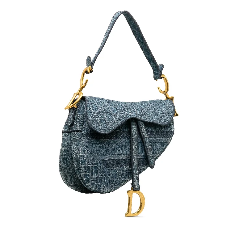 Christian Dior handbags with a detachable mirror for on - the - go touch - upsDior Oblique Denim Saddle Bag (bhe25J)