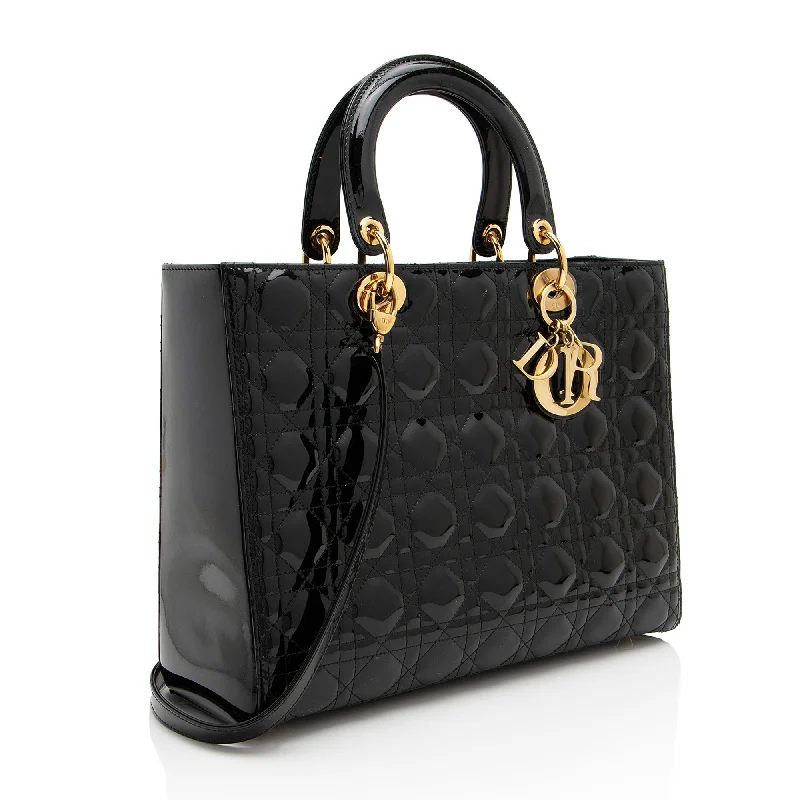 Christian Dior bags with a quilted pattern and gold - toned hardwareDior Patent Leather Lady Dior Large Tote (GVZhUv)