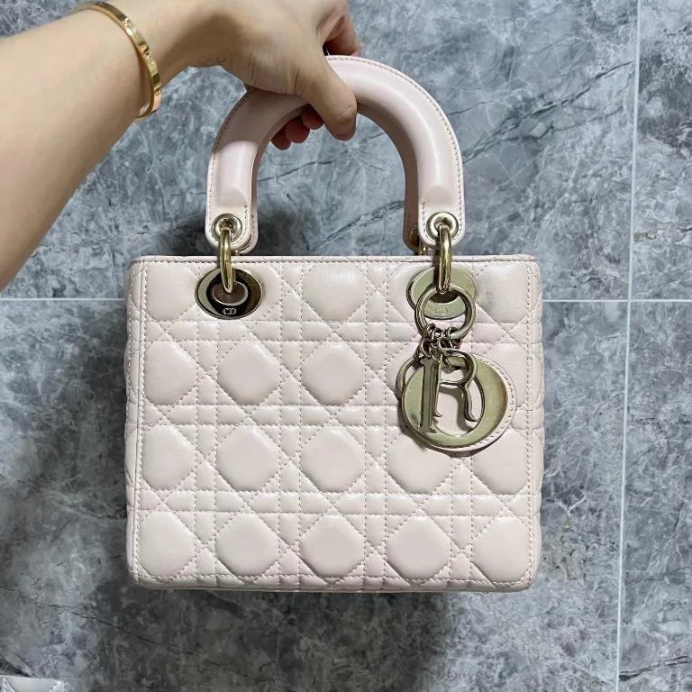 Christian Dior backpacks with a sleek, minimalist silhouette[Entrupy Certified] Lady Small My ABC Dior cherry blossom pink Lambskin Light Gold Hardware