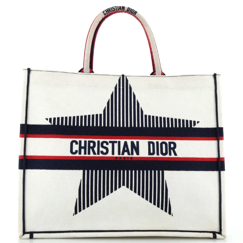 Christian Dior Saddle bags with a studded trim for a bold lookDioralps Book Tote Embroidered Canvas Large